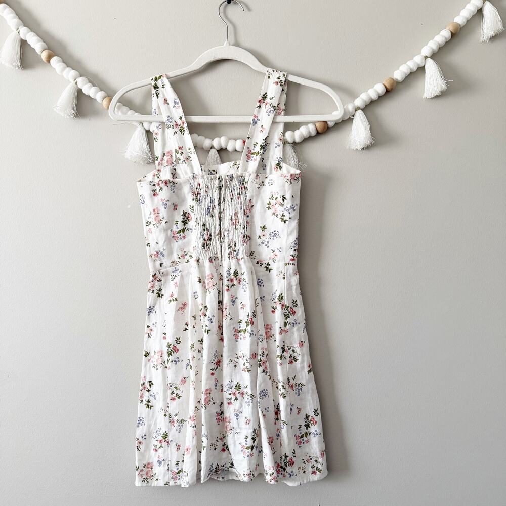 NEW Reformation Brigitte Floral Print Sheath Mini Dress 100% Linen White Size 0 - Picture 8 of 8